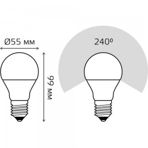 Лампа Gauss LED A60 E27 7W 680lm 3000K 1/10/50 102502107
