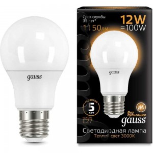 Лампа LED A60 globe 12W E27 3000K Gauss 102502112