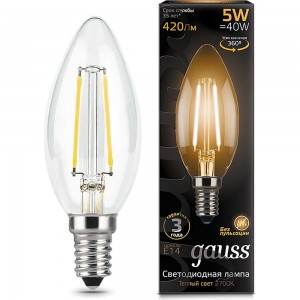 Лампа LED Candle E14 5W 2700К Gauss Filament 103801105