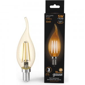 Лампа LED Candle tailed Golden E14 5W 2700K Gauss Filament 104801005