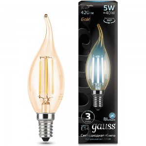 Лампа LED Candle tailed Golden E14 5W 4100K Gauss Filament 104801805