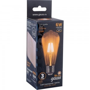 Лампа LED ST64 E27 6W Golden 2400К Gauss Filament 102802006