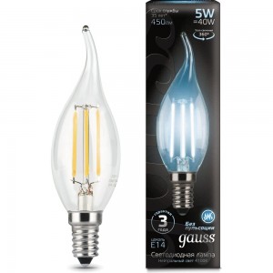 Лампа LED Candle tailed E14 5W 4100K Gauss Filament 104801205