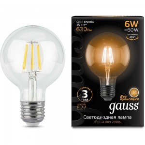 Лампа LED G95 E27 6W 2700K Gauss Filament 105802106