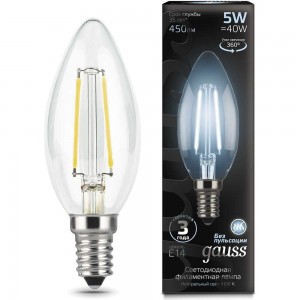 Лампа LED Candle E14 5W 4100К Gauss Filament 103801205