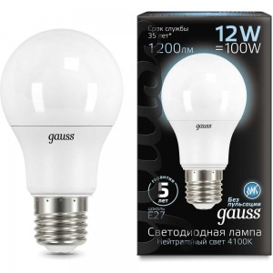 Лампа LED A60 globe 12W E27 4100K Gauss 102502212