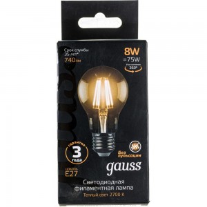 Светодиодная лампа Gauss LED Filament A60 E27 8W 2700К 102802108