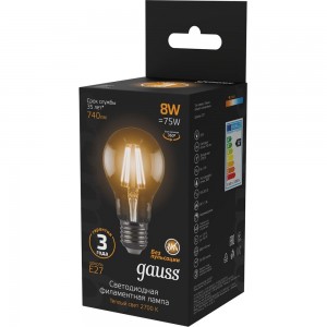 Светодиодная лампа Gauss LED Filament A60 E27 8W 2700К 102802108