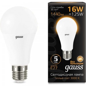 Лампа Gauss LED A60 16W E27 1380lm 3000K 102502116
