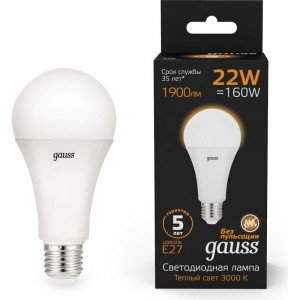 Лампа Gauss LED A70 22W E27 1560lm 3000K 102502122