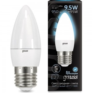 Лампа Gauss LED Свеча E27 9.5W 950lm 4100К 103102210