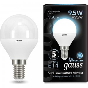 Лампа Gauss LED Шар E14 9.5W 950lm 4100K 105101210