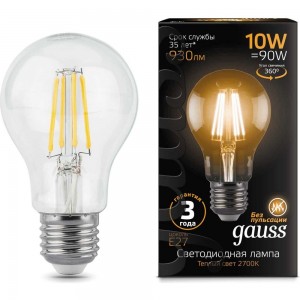 Лампа Gauss LED Filament A60 E27 10W 930lm 2700К 102802110