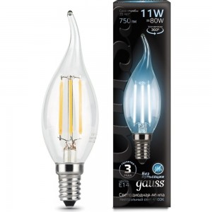 Лампа Gauss LED Filament Свеча на ветру E14 11W 750lm 4100K 104801211