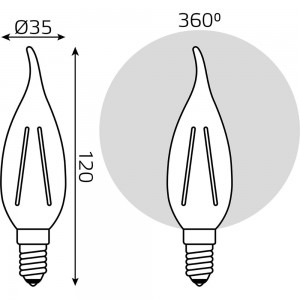 Лампа Gauss LED Filament Свеча на ветру E14 7W 550lm 2700К 104801107
