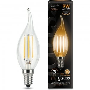 Лампа Gauss LED Filament Свеча на ветру E14 9W 680lm 2700K 104801109