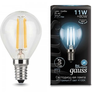 Лампа Gauss LED Filament Шар E14 11W 750lm 4100K 105801211