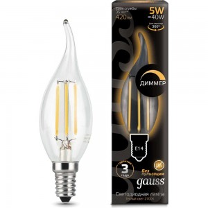Лампа Gauss LED Filament Свеча на ветру dimmable E14 5W 420lm 2700K 104801105-D