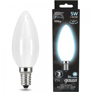 Лампа Gauss LED Filament Свеча OPAL E14 5W 450lm 4100К 103201205