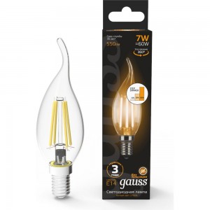 Лампа Gauss LED Filament Свеча на ветру E14 7W 550lm 2700K 104801107-S