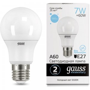Лампа Gauss LED Elementary A60 7W E27 560lm 6500K 23237A