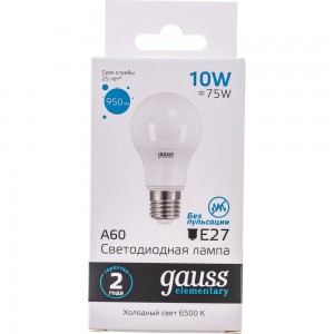 Лампа Gauss LED Elementary A60 10W E27 950lm 6500K 23230