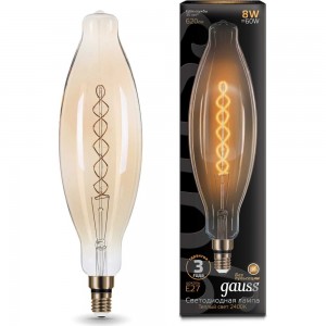 Лампа Gauss LED Vintage Filament Flexible BT120 8W E27 120х420mm Golden 620lm 2400K 156802008