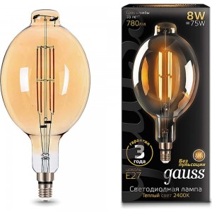 Лампа Gauss LED Vintage Filament BT180 8W E27 180х360mm Golden 780lm 2400K 151802008