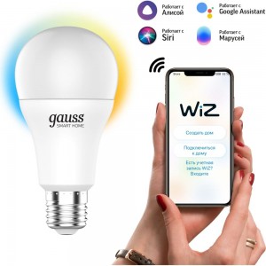 Умная Wi-fi лампочка Gauss, Smart Light ССТ DIM E27 A60 10 Вт 2700-6500K, диммируемая с изменением температуры, управление голосом/смартфоном 1080112