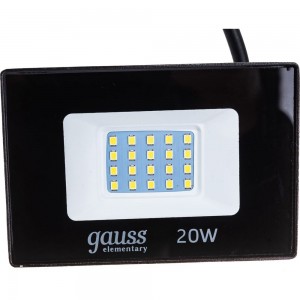 Светодиодный прожектор Gauss Elementary 20W 1320lm IP65 6500К черный ПРОМО 613100320P
