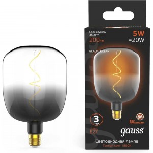 Лампа LED Gauss Filament V140-DC Black-Clear 5W E27 200lm 1800K 140х204mm 1/6 1008802105