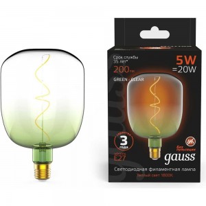 Лампа LED Gauss Filament Flexible V140-DC Green-Clear E27 5W 200lm 1800K 140х200mm 1/6 1009802105
