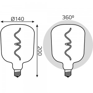 Лампа LED Gauss Filament Flexible V140-DC Green-Clear E27 5W 200lm 1800K 140х200mm 1/6 1009802105