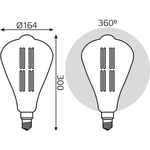 Лампа LED Gauss Vintage Filament Straight ST164 6W E27 164х297mm Amber 890lm 2700K 1/6 157802118