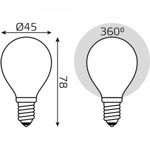 Лампа Gauss Filament, шар, 9W, 590lm, 3000К, Е14, milky, диммируемая, LED, 1/10/50 105201109-D