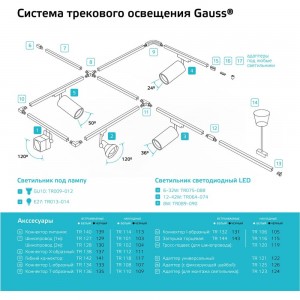 Коннектор для трековых шинопроводов GAUSS белый 1/50 TR110