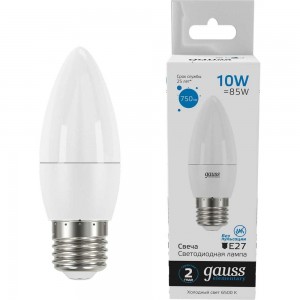 Лампа GAUSS Elementary Свеча 10W 750lm 6500K E27 LED 1/10/100 30230
