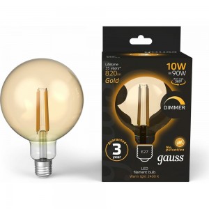 Диммируемая лампа Gauss Filament G125 10W 820lm 2400К Е27 golden LED 1/20 158802010-D
