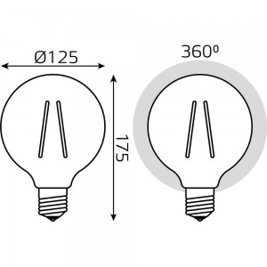 Диммируемая лампа Gauss Filament G125 10W 820lm 2400К Е27 golden LED 1/20 158802010-D