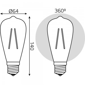 Диммируемая лампа Gauss Filament ST64 6W 620lm 2400К Е27 golden LED 1/10/40 102802006-D