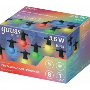 Светодиодная гирлянда Gauss Белт Лайт, серия Holiday, 10 ламп, 7.7 м, IP44, мультицвет, 1/6 HL060