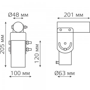 Кронштейн для уличных светильников Gauss 200x205x100мм на трубу до D58мм/консоль D48мм черный 1/2 903215106