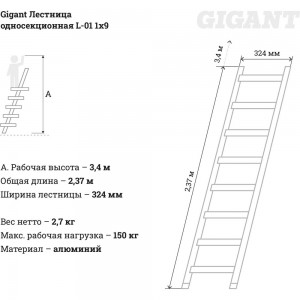 Односекционная лестница Gigant L-01 1х9 (Россия)
