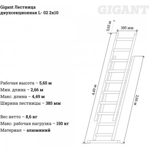 Двухсекционная лестница Gigant L-02 2х10 (Россия)