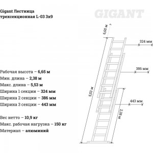 Трехсекционная лестница Gigant L-03 3х9