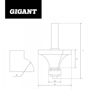 Фреза кромочно калевочная D19 мм, H10 мм, R3.2 мм, хвостовик 8 мм Gigant GC-0003