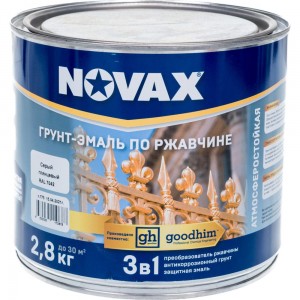 Грунт-эмаль Goodhim NOVAX 3в1 novax серый RAL 7042 глянцевая, 2,8 кг 10878