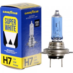 Автомобильная галогенная лампа Goodyear Н7 12V 55W PX26d Super White блистер GY017127