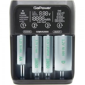 Зарядное устройство GoPower для аккумуляторов Genius2000 Ni-MH/Ni-Cd/Li-ion/IMR/LiFePO4 4 слота (1/40) 00-00017019