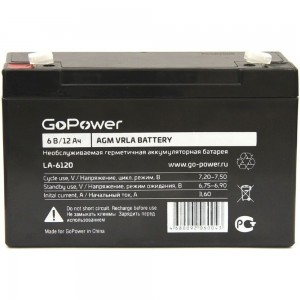 Аккумулятор свинцово-кислотный LA-6120 6V 12Ah GoPower 00-00015322